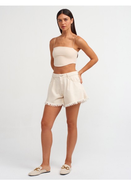 20858 Askılı Crop Top-Bej Melanj