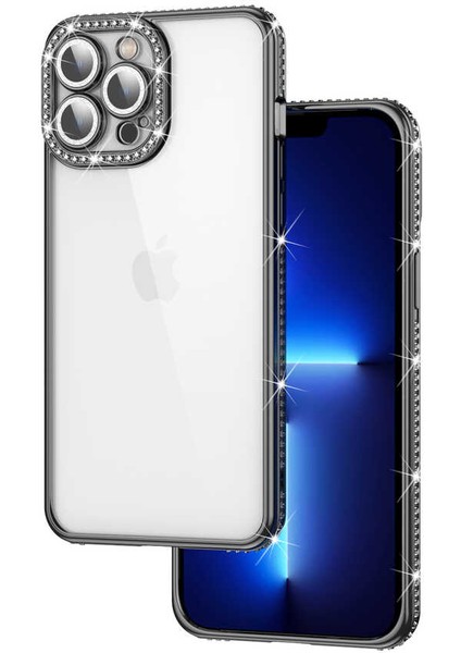 iPhone 12 Pro - Uyumlu Kamera Korumalı Taşlı Zore Mina Kapak-Siyah