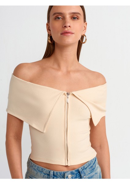 30748 Omuzları Açık Fermuar Detaylı Top-Bej fırsatları