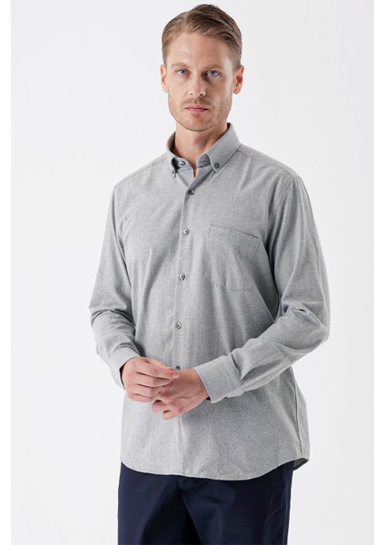 Gri Uzun Kollu Gabardin Sert Yaka Cepli Casual Comfort Fit Rahat Kesim Gömlek 1004235108 fiyatları