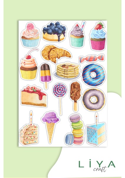 Şeker Temalı Vektör Sticker Set Planner Ajanda Bullet Journal Için Uygun Set