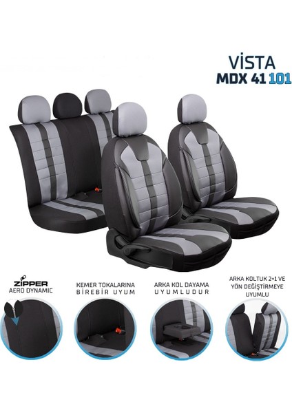 seat Ibiza Eski Uyumlu Deri Detaylı Oto Koltuk Kılıfı Ön Arka Takım Vista Model Siyah Füme Sc
