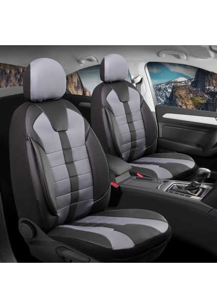 Nissan Qashqai Uyumlu Deri Detaylı Oto Koltuk Kılıfı Ön Arka Takım Vista Model Siyah Füme Sc
