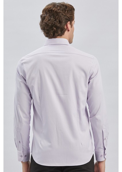 Lila Uzun Kollu Sert Yaka Cepsiz Pamuklu Likralı Klasik Slim Fit Dar Kesim Gömlek 1004240234 indirimleri