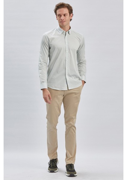 Koyu Haki Kısalabilir Kol Baskılı Cepsiz %97 Pamuk %3 Elastane Klasik Slim Fit Gömlek 1004240116 modelleri