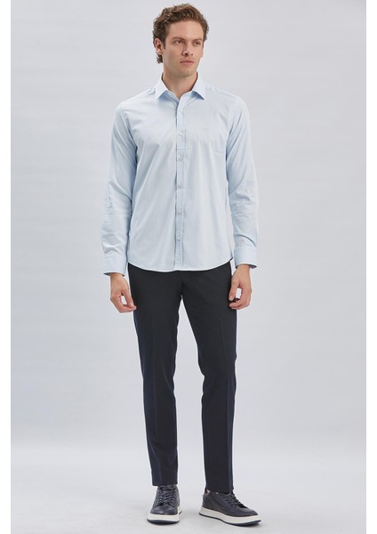 Koyu Mavi Uzun Kollu Sert Yaka Cepsiz Pamuklu Likralı Klasik Slim Fit Dar Kesim Gömlek 1004240234 modelleri