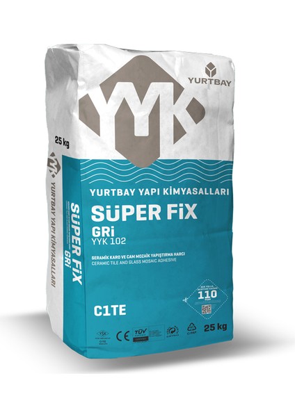 Yurtbay Süper Fix 25KG Gri Seramik Yapıştırıcısı Karo Yapıştırıcı Çimento Esaslı Yer Seramiği