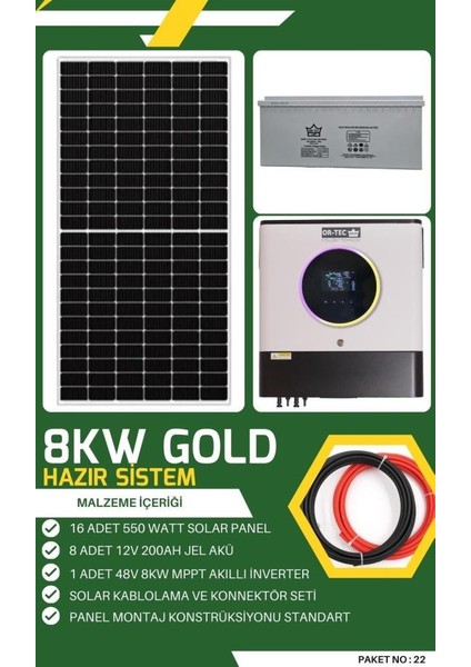 Bağ Evi Güneş Enerjisi 8kw Gold Solar Paket No: 22