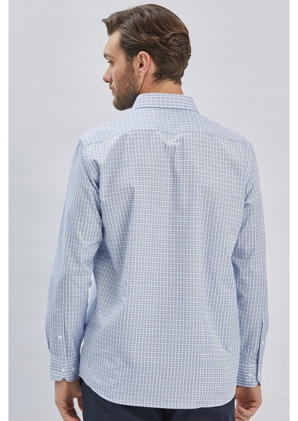Koyu Mavi Uzun Kollu Ekoseli Cepli Pamuklu Klasik Comfort Fit Rahat Kesim Gömlek 1004240224 indirimleri
