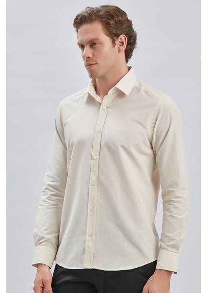 Bej Uzun Kollu Bez Ayağı Sert Yaka Cepsiz Pamuklu Klasik Slim Fit Dar Kesim Gömlek 1004240230 fiyatları