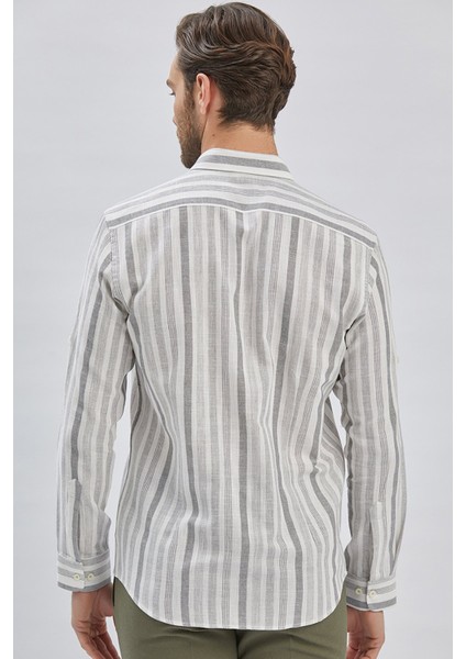 Gri Kısalabilir Kollu Çizgili Biritli Yaka Pamuklu Casual Slim Fit Dar Kesim Gömlek 1004240201 indirimleri