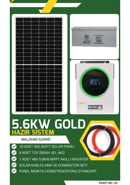 Bağevi Güneş Enerjisi 5.6kw Gold Solar Paket - No: 20