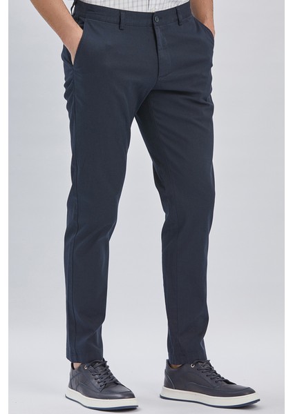 Koyu Lacivert Desenli Pamuklu Likralı Yan Cepli Comfort Fit Rahat Kesim Casual Pantolon 1003240160 fırsatları