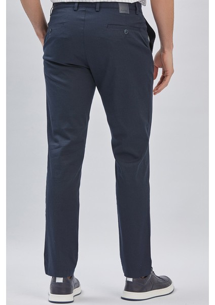 Koyu Lacivert Desenli Pamuklu Likralı Yan Cepli Comfort Fit Rahat Kesim Casual Pantolon 1003240160 indirimleri