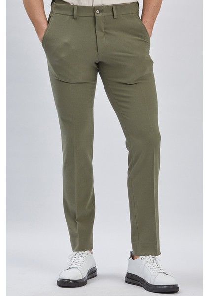 Koyu Haki Esnek Lastikli Yandan Cepli Casual Slim Fit Ayarlanabilir Kemer Pantolon 1003240162 modelleri