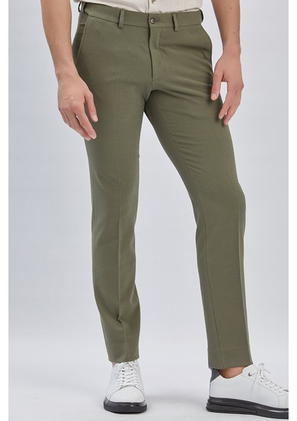 Koyu Haki Esnek Lastikli Yandan Cepli Casual Slim Fit Ayarlanabilir Kemer Pantolon 1003240162