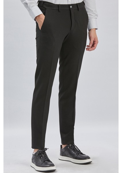 Siyah Pantolon Düz Desen Yan Cep Slim Fit Casual Pantolon 1003240162 fırsatları