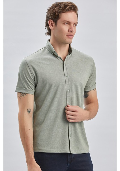 Koyu Haki Desenli Oxford Polo Yaka Cepli Pamuklu Casual Slim Fit Dar Kesim Tişört 1011240178 fiyatları