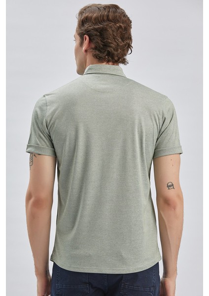Koyu Haki Desenli Oxford Polo Yaka Cepli Pamuklu Casual Slim Fit Dar Kesim Tişört 1011240178 indirimleri