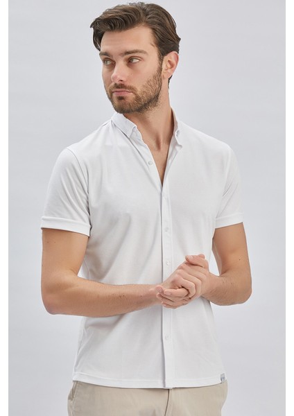 Beyaz Desenli Oxford Polo Yaka Cepli Pamuklu Casual Slim Fit Dar Kesim Tişört 1011240178 fiyatları