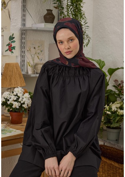 Dark Flower Desen Şal Bordo