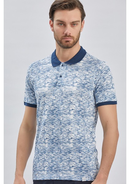 Lacivert Baskılı Pike Polo Yaka Garnili Pamuk Casual Slim Fit Dar Kesim Tişört 1011240157 modelleri