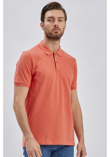 Pembe Pike Polo Yaka Garnili Pamuklu Likralı Casual Slim Fit Dar Kesim Tişört 1011240156