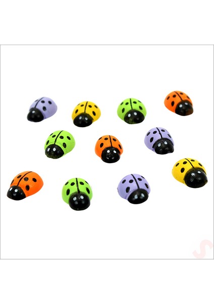 Uğur Böceği Ahşap Sticker, 1,5cm x 1,2cm x 15 Adet - Çok Renkli