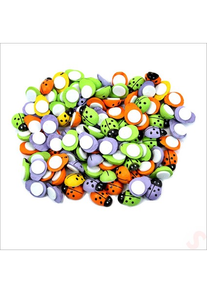 Uğur Böceği Ahşap Sticker, 1,5cm x 1,2cm x 15 Adet - Çok Renkli