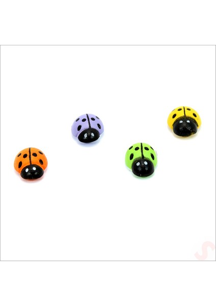 Uğur Böceği Ahşap Sticker, 1,5cm x 1,2cm x 15 Adet - Çok Renkli