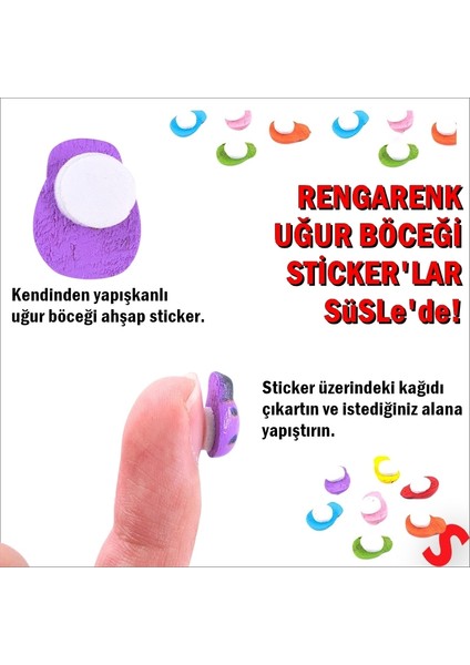 Uğur Böceği Ahşap Sticker, 1,5cm x 1,2cm x 15 Adet - Çok Renkli