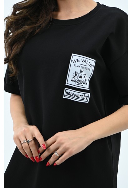Kadın Baskılı Oversize T-Shirt Elbise 5218-24 indirimleri