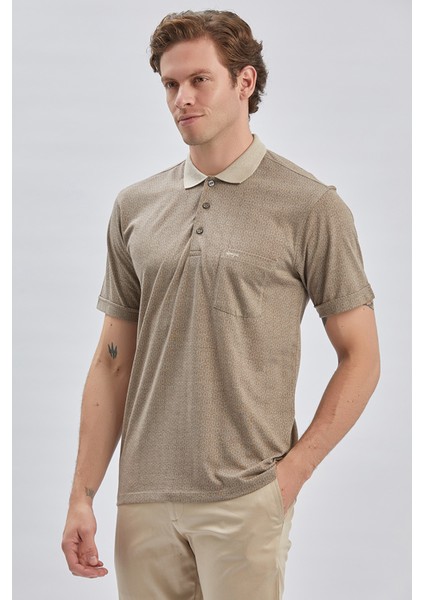 Taş Rengi Desenli Jakarlı Polo Yaka Cepli Klasik Comfort Fit Rahat Kesim Tişört 1011240172 modelleri