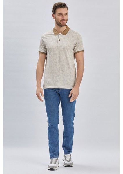 Koyu Vizon Baskılı Pike Polo Yaka Pamuklu Likralı Casual Slim Fit Dar Kesim Tişört 1011240158