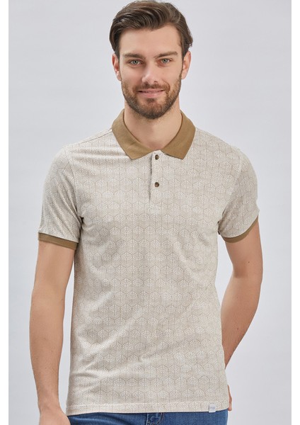 Koyu Vizon Baskılı Pike Polo Yaka Pamuklu Likralı Casual Slim Fit Dar Kesim Tişört 1011240158
