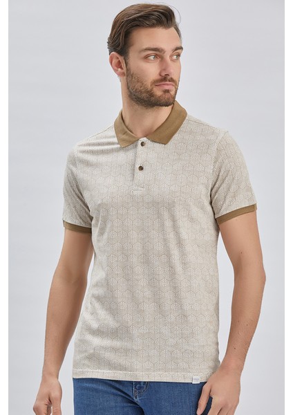 Koyu Vizon Baskılı Pike Polo Yaka Pamuklu Likralı Casual Slim Fit Dar Kesim Tişört 1011240158