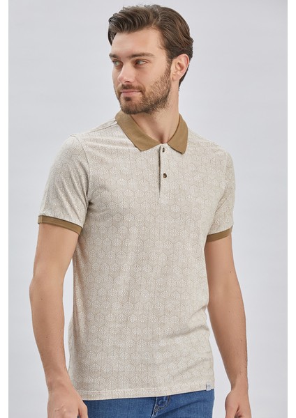 Koyu Vizon Baskılı Pike Polo Yaka Pamuklu Likralı Casual Slim Fit Dar Kesim Tişört 1011240158
