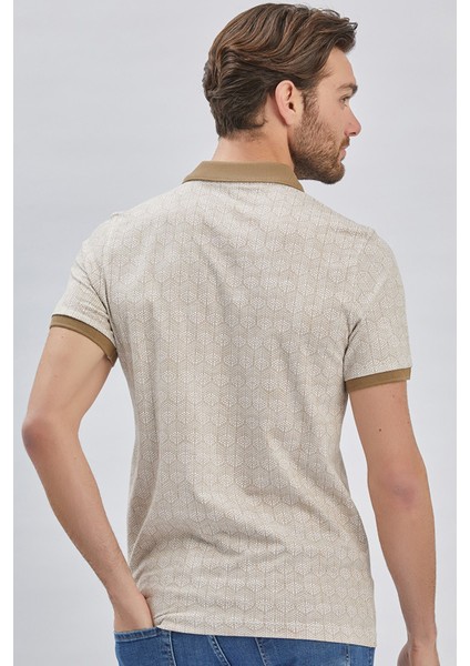 Koyu Vizon Baskılı Pike Polo Yaka Pamuklu Likralı Casual Slim Fit Dar Kesim Tişört 1011240158