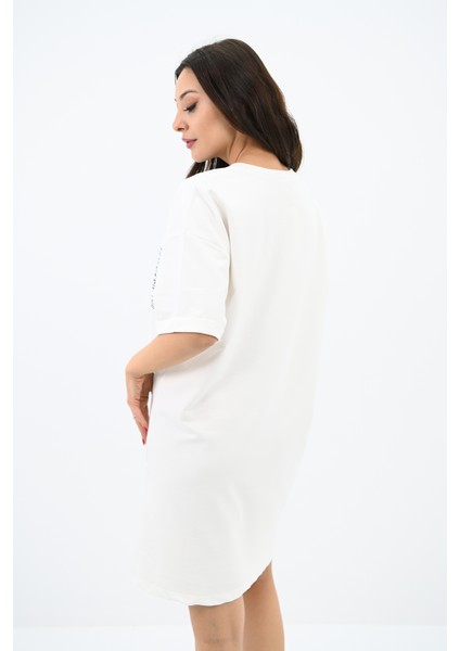 Kadın Baskılı Oversize T-Shirt Elbise 5218-24 modelleri