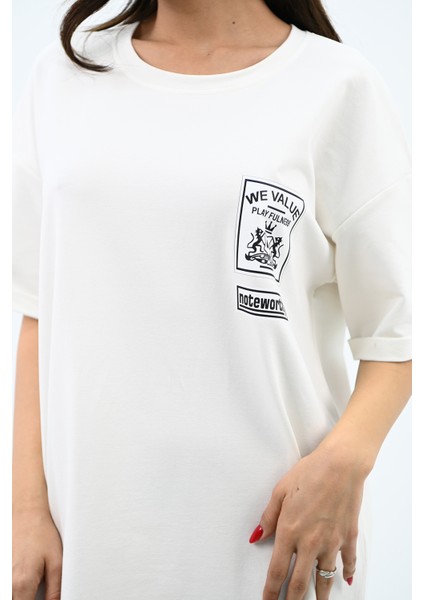 Kadın Baskılı Oversize T-Shirt Elbise 5218-24 fırsatları
