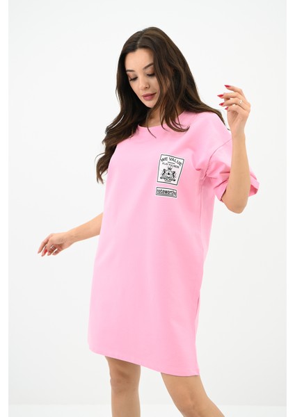 Kadın Baskılı Oversize T-Shirt Elbise 5218-24