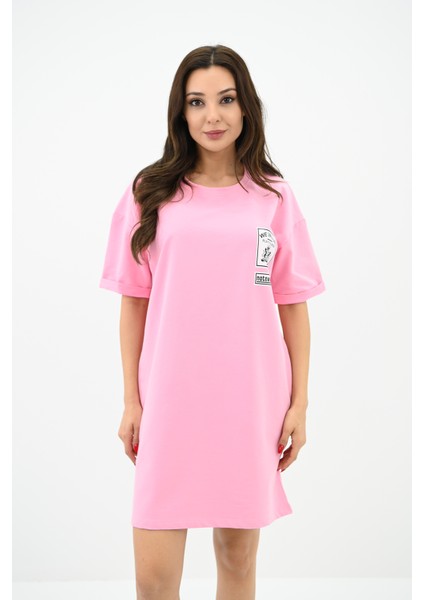 Kadın Baskılı Oversize T-Shirt Elbise 5218-24 modelleri