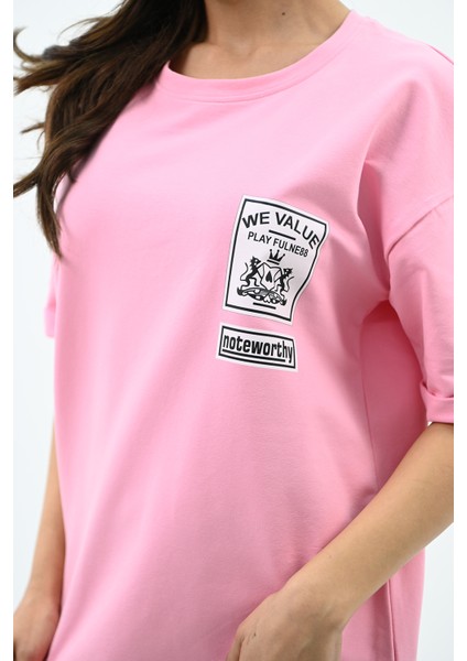 Kadın Baskılı Oversize T-Shirt Elbise 5218-24 indirimleri