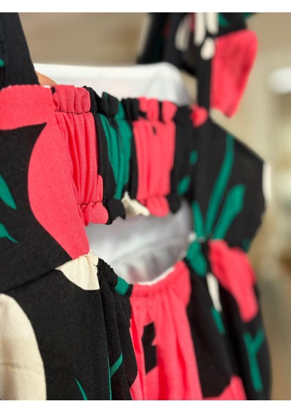 Pamuk Dokuma Askılı Kız Çocuk Çiçek Desenli elbise - Kırmızı fiyatları