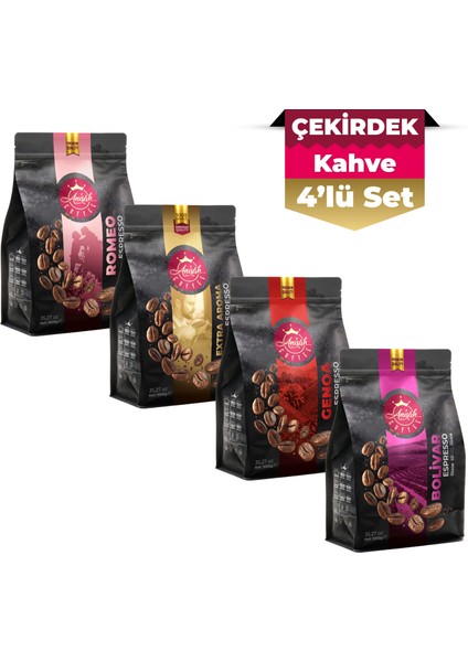 Anisah Coffee Espresso Çekirdek Kahve Seti | 4 x 1000G Bolivar, Genoa, Extra Aroma,romeo