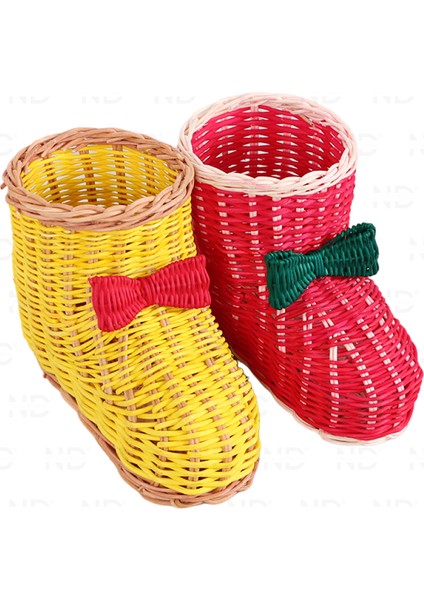 Bohem Rattan 2'li Çizme Yılbaşı Dekoratif Süs, Çatallık ve Kaşıklık 20X13, Iskandinav, Modern