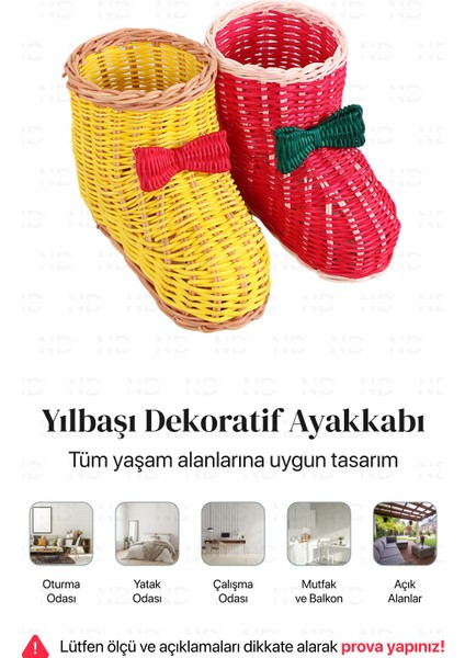 Bohem Rattan 2'li Çizme Yılbaşı Dekoratif Süs, Çatallık ve Kaşıklık 20X13, Iskandinav, Modern