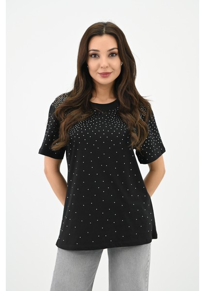 Kadın Taş Baskı Detaylı T-Shirt 1749-24
