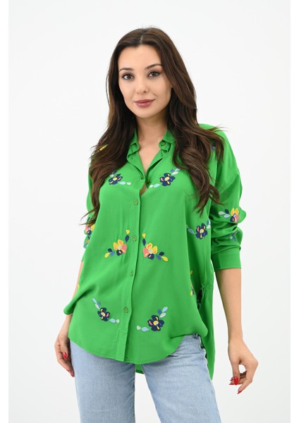 Kadın Nakış Işlemeli Oversize Gömlek 1735-24