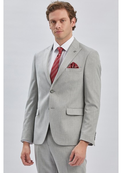 Gri Armürlü Kırlangıç Yaka Astarlı 6 Drop Slim Fit Dar Kesim Takım Elbise 1001240176